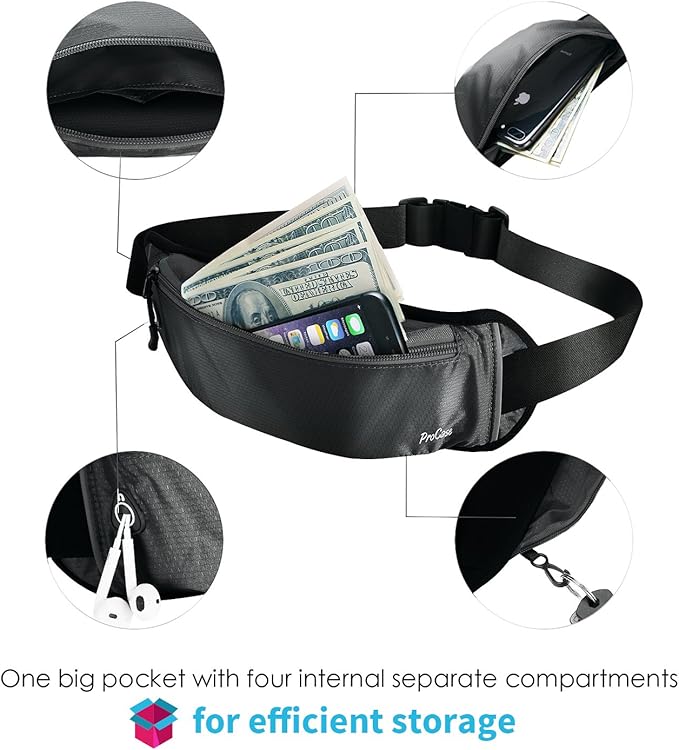 ProCase Running Belt Waist Pack, Sports Runner Bag Pouch Adjustable Fanny Pack for iPhone and Other Smartphones, Sweatproof Workout Waist Bag for Men Women Hiking Fitness Jogging