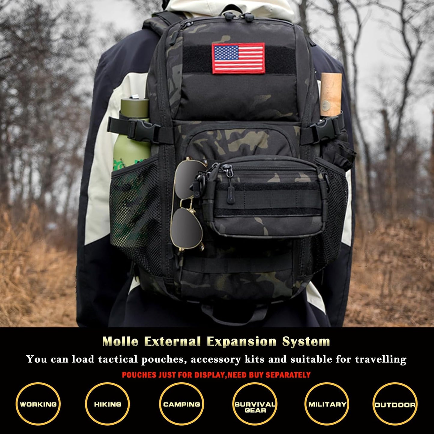 outdoor plus Camo Backpack,Military Boys Backpacks for School,40L Army Bookbag with USB Charging Port Waterproof