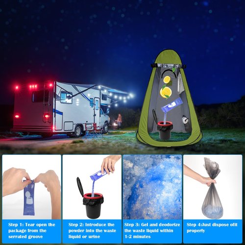 POO GEL Portable Toilet Gel, for Portable Toilet, Eco Absorbent Gel Camping Toilet Powder for Potty Bags, Portable Toilet Absorbent Gel Powder for Camping Hiking (20g / 10pcs)