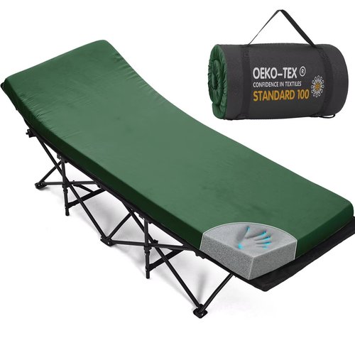 CYMULA Camping Cot Mattress 2in Memory Foam Sleeping Pad,Soft Warm Non-Slip Camping Mattress Topper with Retaining for Adults,Portable Roll up Pad for Travel(Green 75"x30")