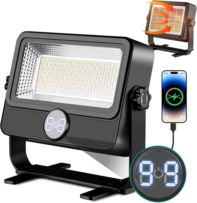 100W LED Work Light Rechargeable, Rechargeable Outdoor Light Solar Camping Lights with Magnetic, 4 Modes, Waterproof Portable Floodlight for Emergency, Repair, Camping
