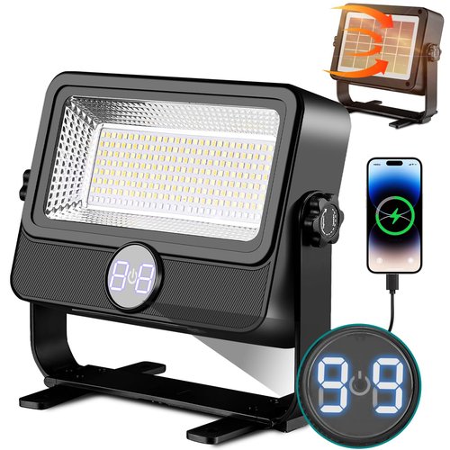 100W LED Work Light Rechargeable with Stand, Rechargeable Outdoor Light Solar Camping Lights with Magnetic, 4 Modes, Waterproof Portable Flood Light for Emergency, Repair, Camping