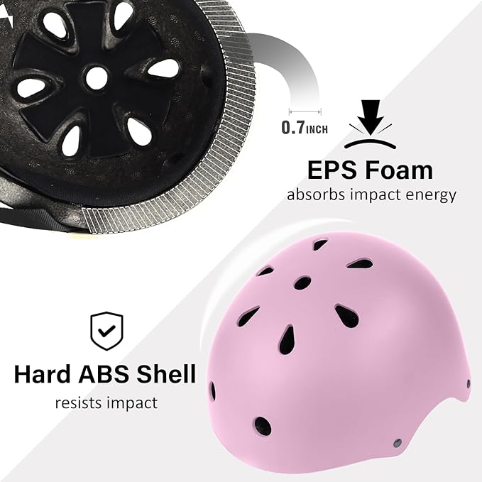 Skateboard Bike Helmet, Lightweight Adjustable, Multi-Sport for Bicycle Skate Scooter, 3 Sizes for Adult Youth & Kids