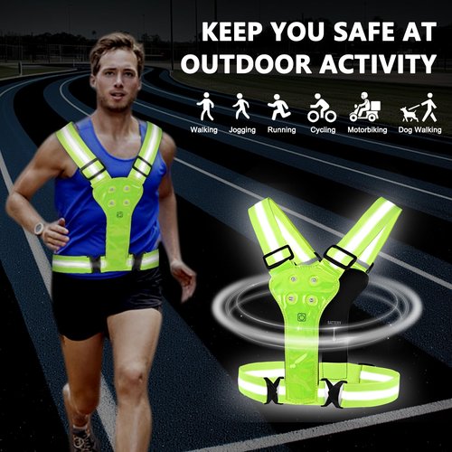 UWEFZHYIE Reflective LED Running Vest Safety Top Gear Battery-Powered Light up Adjustable Reflective Vest for Running Cycling Walking for Men Women