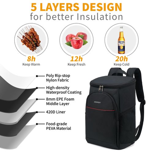 Backpack Cooler Insulated Leak Proof 26/39 Cans,Waterproof Collapsible Cooler Backpack for Men Women Lunch Box,Portable Soft Lightweight Bag Beach Essentials Camping Hiking Picnic Travel,Black