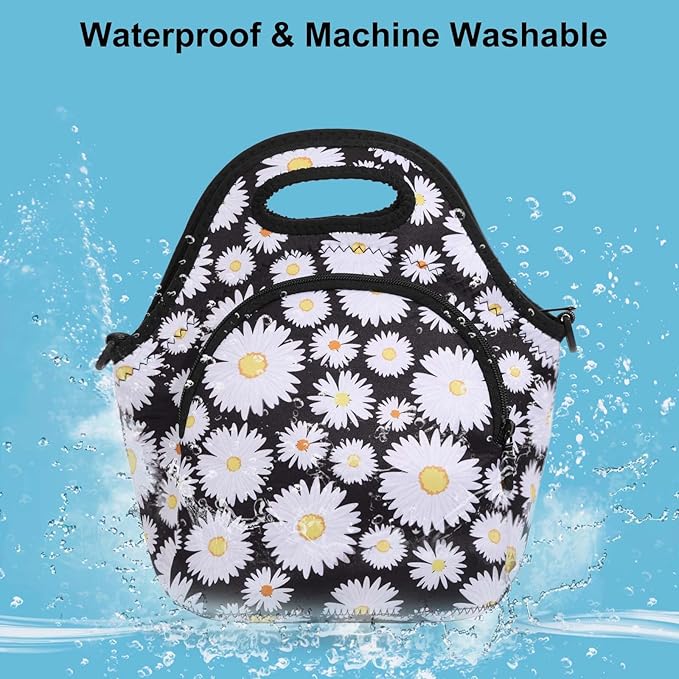 Neoprene Lunch Bag, Thermal Insulated Lunch Tote Bag with Detachable Shoulder Straps, Lightweight & Reusable Lunch Bag for Women Men