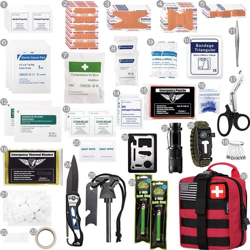 EVERLIT 250 Pieces Survival First Aid Kit IFAK EMT Molle Pouch Survival Kit Outdoor Gear Emergency Kits Trauma Bag for Camping Boat Hunting Hiking Home Car Earthquake and Adventures
