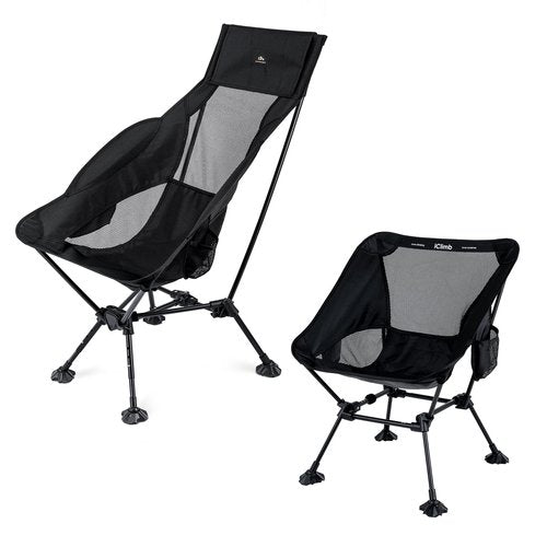 iClimb 1 Adjustable High Back Anti-Sinking Chair and 1 Low Back Chair Bundle, Ultralight Compact for Two Person Outdoor Camping Backpacking Hiking Beach Concert