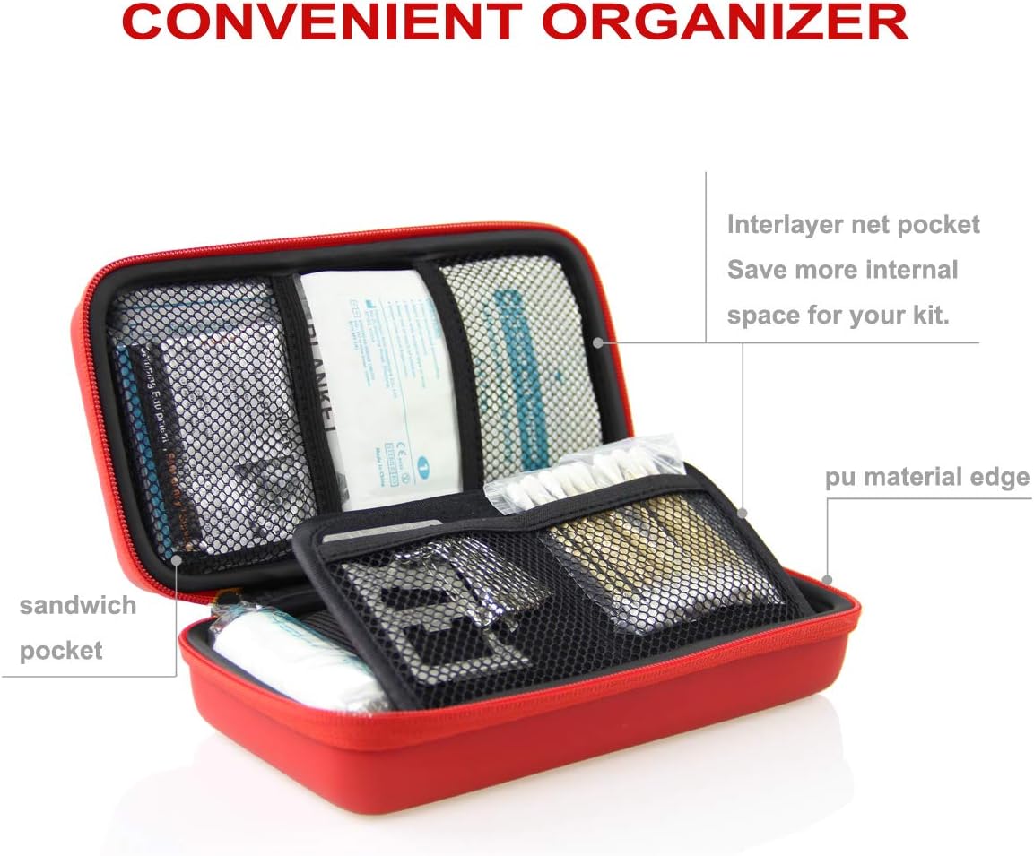SHBC Compact First Aid Kit (139 Piece) Adventure Medical Kits Waterproof- Includes Emergency Blanket, Fire Starter, Compass, Wire Saw for Survival, Home, Car, Camping, Hiking, Hunting, Sport