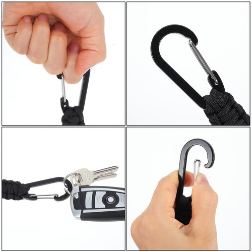COMNICO Carabiner Keychain, 2 Pcs Small Paracord Keychain Aluminum Military Braided Key Chain D Ring Lanyard Clip Heavy Duty Key Ring Hanger Hook for Outdoor Camping Travel
