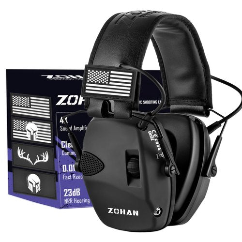 ZOHAN Electronic Shooting Earmuffs Built in Ambient Sound Amplifier, Hearing Protection for Shooters, NRR 23dB Noise Reduction, Ideal Gun Range Ear Protection Headphones for Hunting-Black