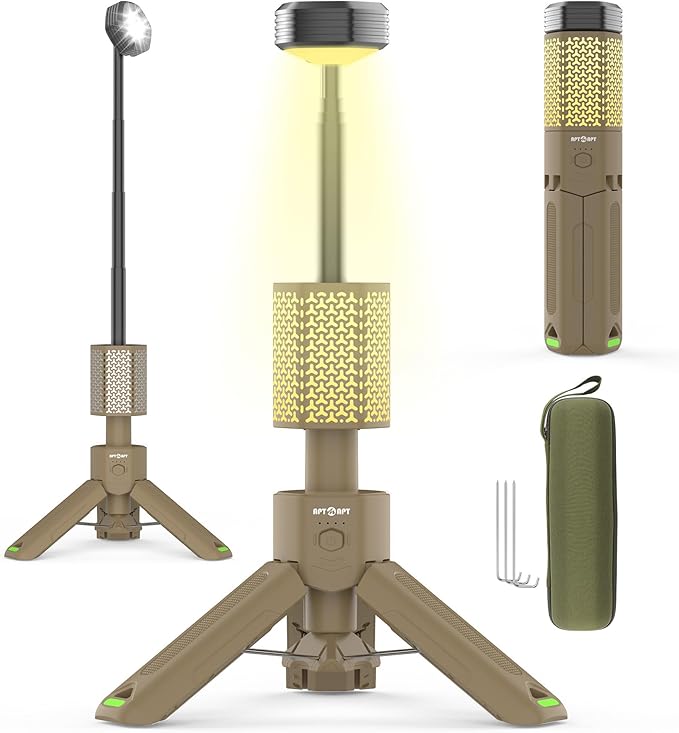 Camping Light Telescopic Camp Lantern Rechargeable 10500mAh Battery Built-in Magnetic Camping Lamp for Emergency, Hiking (Khaki)