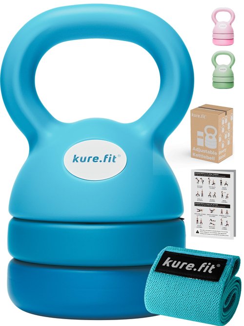 kure.fit Adjustable Kettlebell | 5 lb - 12 lb | Kettlebell Weights Set for Home Gym | Full-Body Workouts, Strength Training, Weight Loss | Fabric Booty Band | Beginners & Women | Teal Blue