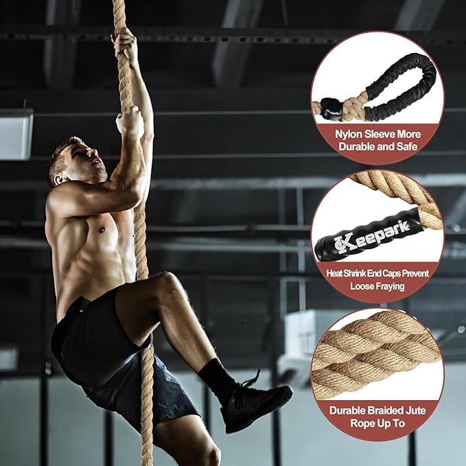Climbing Rope 1.5 Inch Diameter 10FT 15FT 20FT 25FT 30FT 35FT Gym Climbing Rope for Fitness & Strength Training, Workout Exercises Climbing Rope for Adults Kids Outdoor or Home Indoor