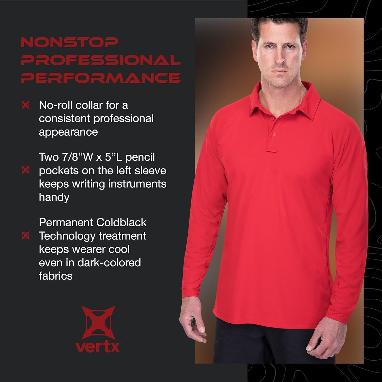 Vertx Mens Tactical Polo Shirt, Long Sleeve T-Shirt, Breathable, Tactical Clothing Gear, Police, Security, Relaxed Fit
