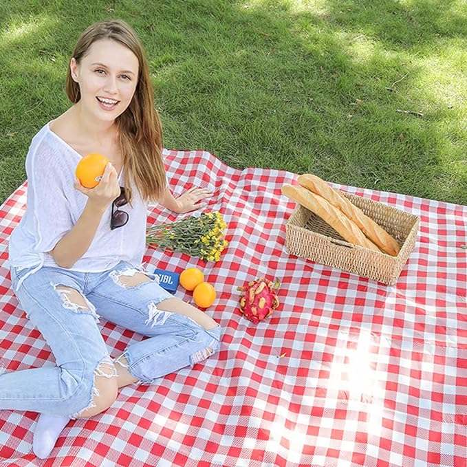 Extra Large Picnic Blanket Beach Blankets, Outdoor Foldable Waterproof Sand Mat for Beach Camping Hiking Travel Family Concerts Grass Park Music Festival Lawn Mats (Red, 80x60inch)