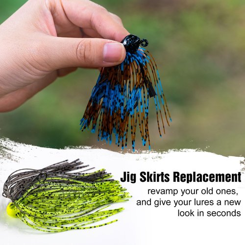 UNYLE Silicone Jig Skirts, 10 Bundles Bass Fishing Jigs Spinnerbait Skirts Replacement, Fishing Lure Skirt for Squid Jig Spoon Blade Buzzbaits Spinner Bait