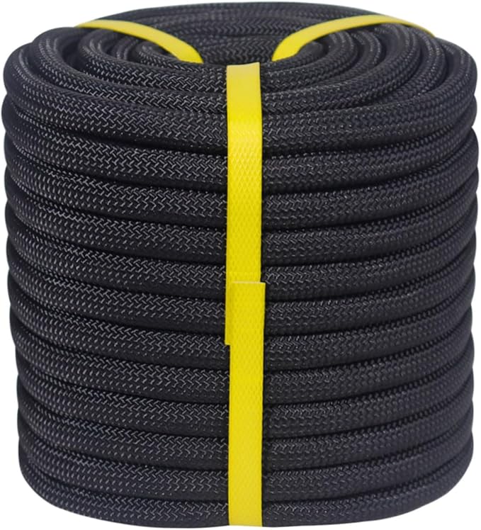 Double Braided Arborist Rope - 1/2 Inch x 150 Feet Polyester High Strength Climbing Rope for Tree Work, Swing, Halyard, Sailing(Black)