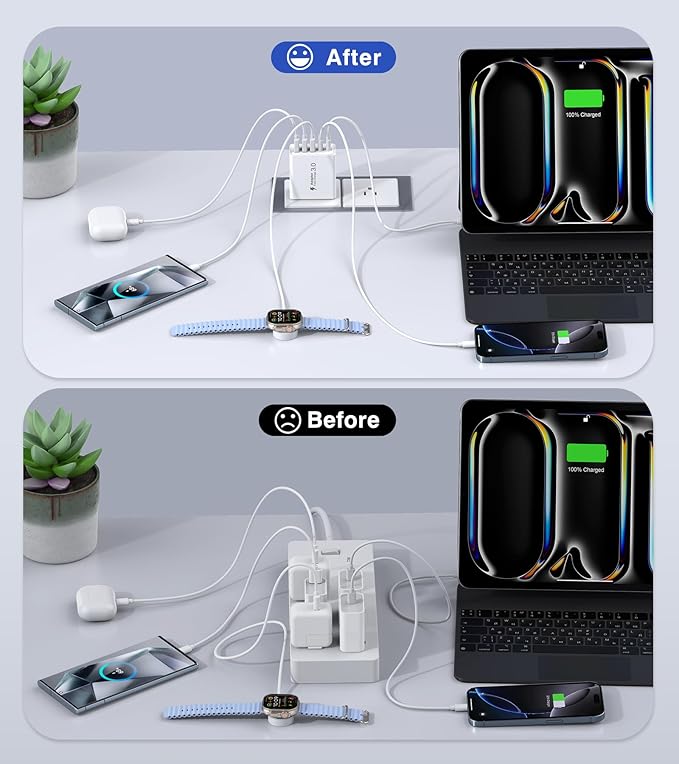 [2-Pack] USB C Wall Charger, 50W USB C Charger Block 5-Port PD Fast Charging Blocks + QC Power Adapter Brick Cube Multiport USB A Plug,Type C Cube for iPhone 16/15/14/13/12/Pro,Samsung,for Switch
