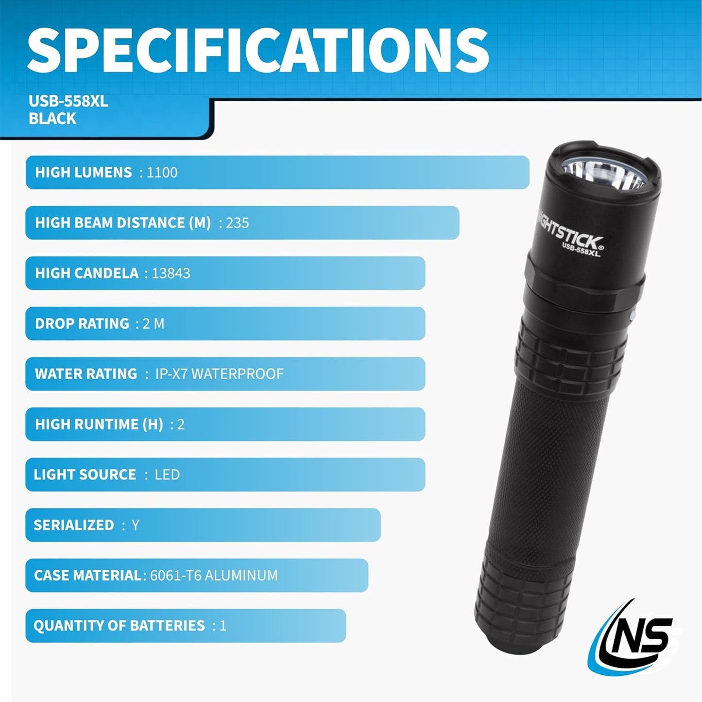 Nightstick USB-558XL USB-C Rechargeable Tactical Flashlight, Black