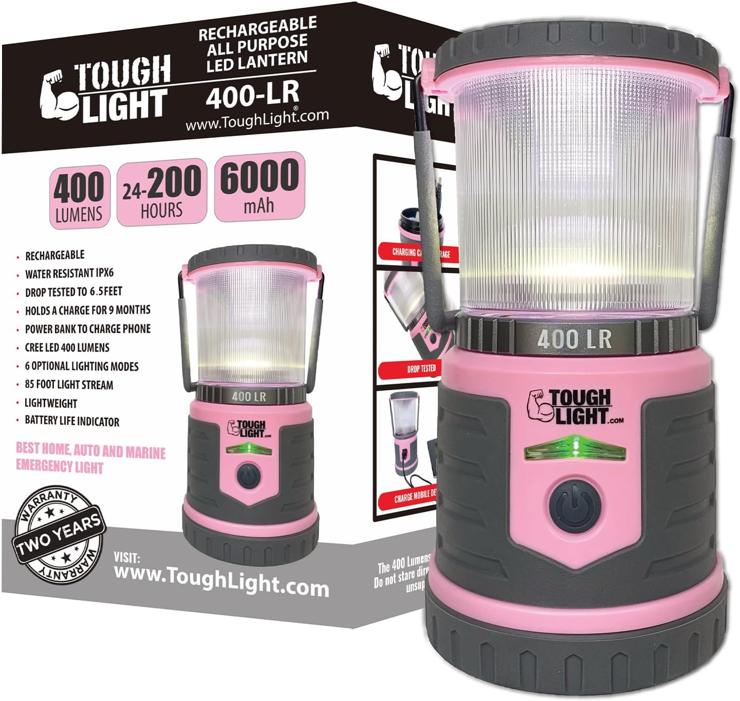 USB Rechargeable Camping Lantern, 400 Lumens LED Lantern, Hanging Tent Lamp, 6000mAh Power Bank, 200 Hour, 6 Modes, for Outdoors & Emergency