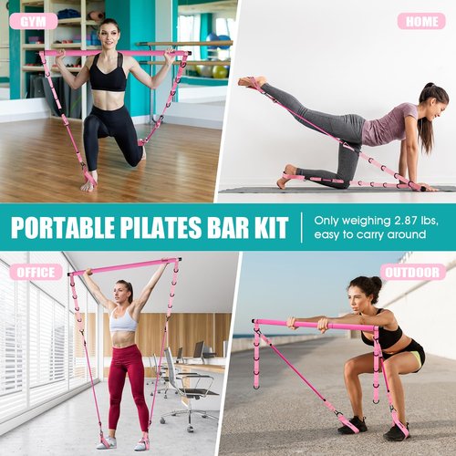 Resistance Bands,Pilates Bar Kit with Resistance Bands, Exercise Bands with Handles for Working Out, Pilates Workout Equipment for Legs, Hip, Waist, Arm, Squats Exercise Equipment for Home Workouts