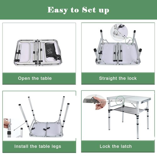 Geastsheng Small Folding Camping Table, 2ft Portable Picnic Table Aluminum 24" x 16" Folding Table, 3 Adjustable Heights Portable Lightweight Table Dining Table for RV, Picnic, Beach (White)