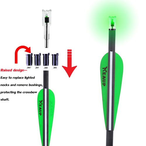 KEAUP 6/3 Pack Lighted Nocks for Crossbow Bolts with .285”/.297”/.300”/.305” Bushings High-Visibility Crossbow Lighted Nocks, On/Off Switch Included