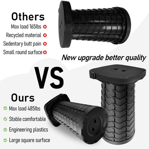 Socpuro Collapsible Stools Folding Chair, Upgrade Square Telescoping Stool, Portable Retractable Stool Foldable Stools for Camping Gardening Fishing Hiking BBQ (Black)