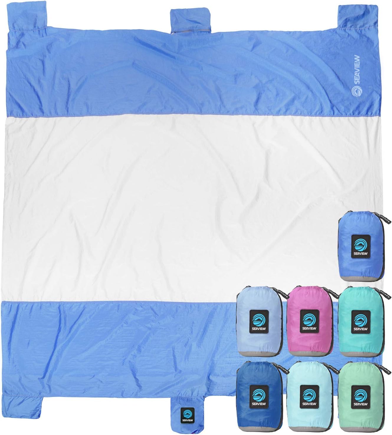 Seaview 180° Beach Blanket Waterproof Sandproof, Extra Large 6"x7" Sand Free Beach Mat for 1-6 Adults, Oversized Outdoor Blanket with 4 Sand Pockets, Portable Lightweight Packable - Picnic Mat