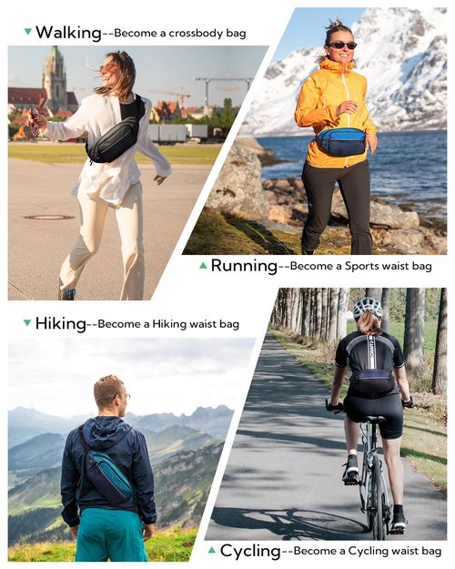 WATERFLY Hiking Waist Bag Travel fanny pack Multi-Pockets Fanny Pack Outdoors Sports Traveling Running Dog Walking Fashion Casual Bum Bag for Women Men