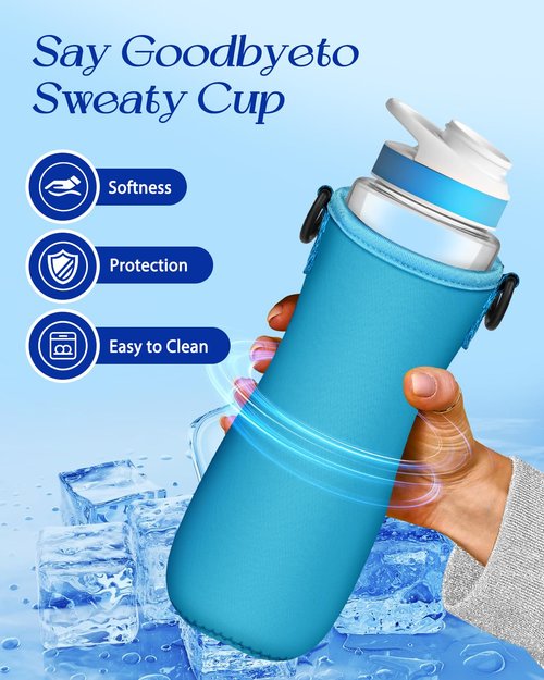 Toykee Water Bottle Sleeve with Pouch for Cirkul 22 oz - Blue Crossbody Shoulder Strap Detachable Phone Purse with Bottles Cover Holder Carrier Bag