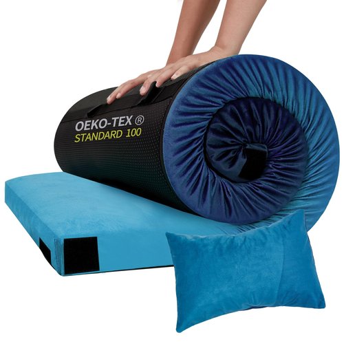 Memory Foam Camping Mattress Sleeping Pad, Portable Roll up Mattress with Travel Bag, 3 Inch Waterproof Camping Mat for Car Tent Floor, Comfortable Sleeping Mats for Guests and Adults Sleepover