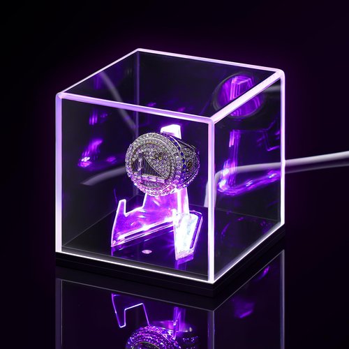 Colingmill Acrylic Championship Ring Display Case with LED Light 7 Color Clear Ring Holder UV Protected Light up Display Box for Sports Basketball Baseball Souvenir Memorabilia Gift
