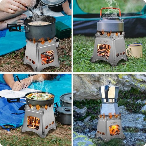 Lixada Titanium Wood Stove Ultralight Backpacking Stove Portable Folding Camping Stove Compact Durable Wood Burning Stove for Outdoor Cooking Hiking Camping Picnic BBQ and Bushcraft Survival