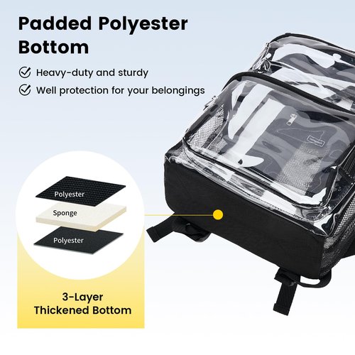 Vorspack Clear Backpack Heavy Duty - Large Clear Bookbag Transparent Backpacks See Through Backpack for College Work Travel Festival - Black