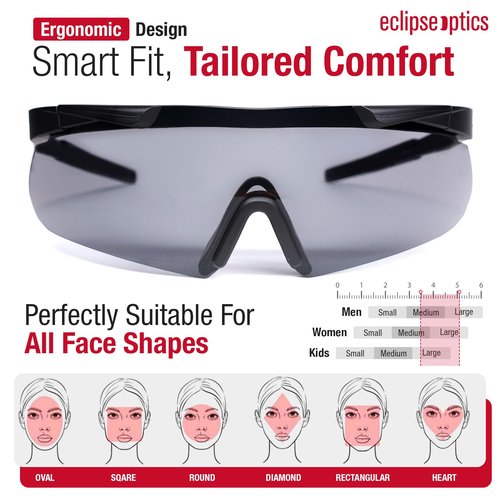Eclipse Optics Shooting Glasses - ANSI Z87.1+ Anti-Fog and Scratch Resistant Safety Glasses with UV Protection - Black