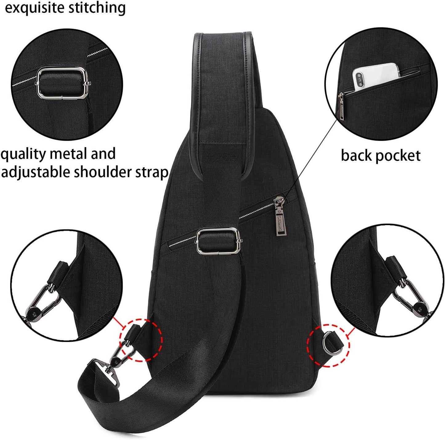 Small Sling Bag Crossbody Backpack Over the Shoulder Bag for Men Women Travel Outdoors, Lightweight Chest Pack (Large,Black)