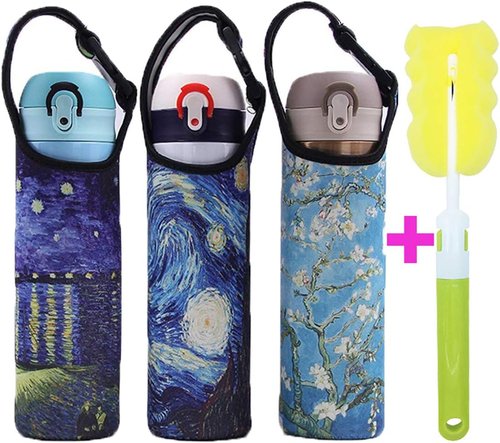 Kvvdi 3 Pack 16 oz - 21 oz Neoprene Water Bottle Sleeve 16.9oz Portable Bottle Cooler Cover Holder Strap for Outdoor