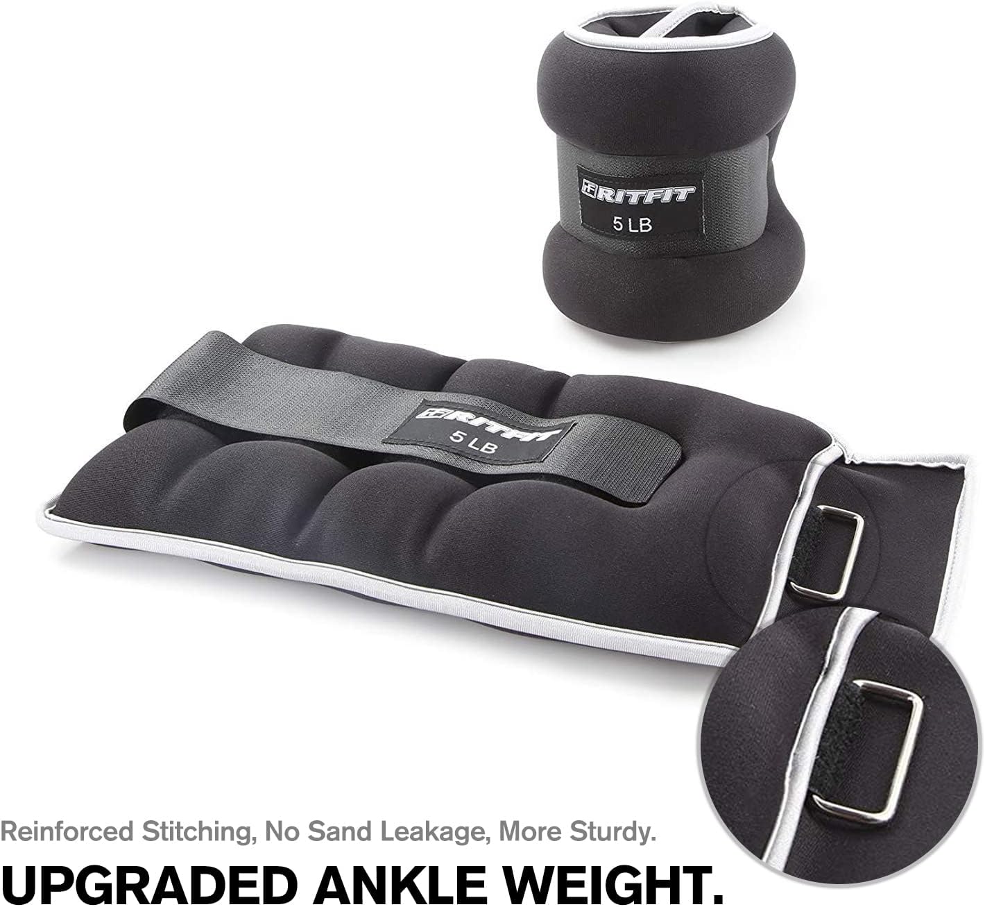 RitFit Ankle Wrist Weights (1 Pair) 1 1.5 2 3 4 5 LB Each with Fully Adjustable Strap for Arm, Hand & Leg - Best for Walking, Jogging, Gymnastics, Aerobics