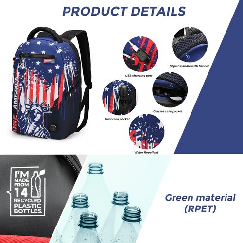Swissdigital Casual Backpack for Men with USB Charging Port,Large Capacity Travel Backpack,Water-Repellent College Backpack for Men and Women (LM100002) One Nation One World