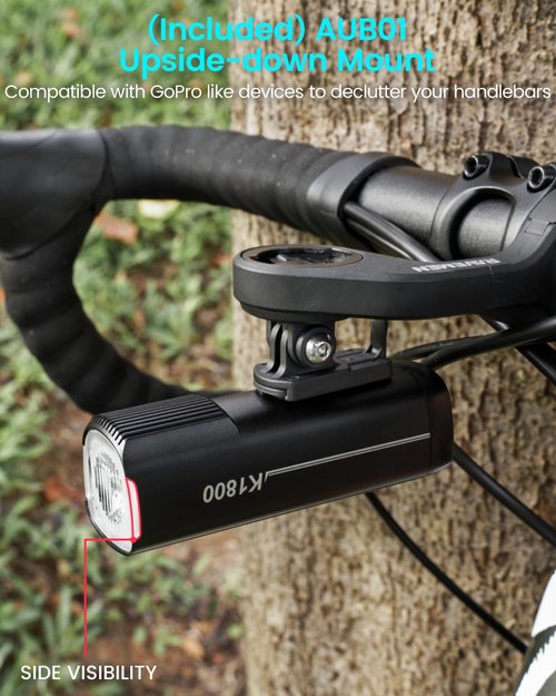 RAVEMEN K1800 Smart Bike Lights, Bright Bicycle Light with AI Night Riding Mode, Handlebar/Upside Down Mounted, Brightness Adjust, Auto On Off, Power Bank Feature, Daytime Intelligent Mode