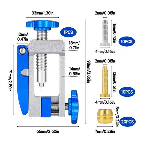 HSOKEW Bike Hydraulic Brake Kit, Bicycle Needle Insertion Tool Bike Hydraulic Disc Brake Hose Line Cutter and Needle Barb Driver Head Brake Lines Tubing Entry Device (PRO-04 + Olive Connector)