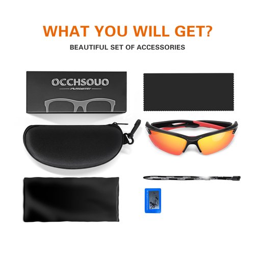 Occhsouo Sports Polarized Sunglasses for Men: UV400 Protection Sun Glasses Wrap Around Goggles for Running Driving