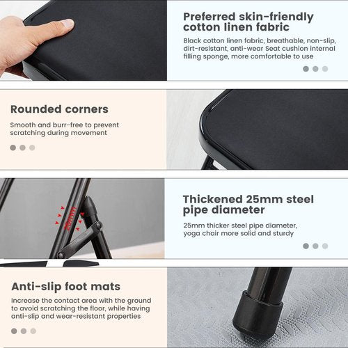 Yoga Auxiliary Chair Headstand Bench Backless Portable Folding Workout Core Chair for Flexibility and Strength Training