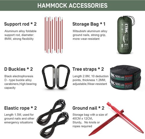 ETROL Camping Hammock with Mosquito Net,3 in 1 Function Parachute Portable Hammock,Double & Single Hammocks Tent for Travel Outdoor Indoor Hiking Patio - with Tree Straps,Carabiners,Aluminium Poles