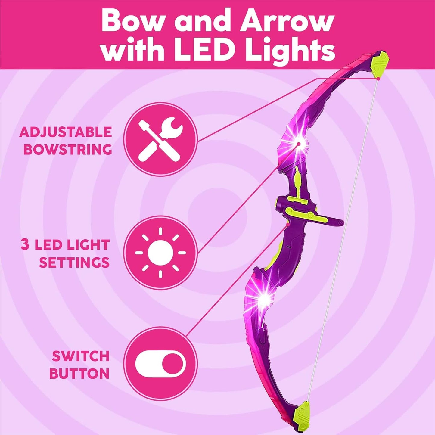 Toysery Kids Archery Set with LED Flash Lights, Toy Bow and Arrow Set for 6-8 Years Old Boys, Includes Archery Bow, 6 Archery Arrows, Target, Quiver - Great for Youth Practice