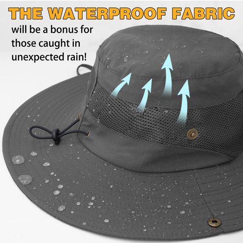 Sun Hat for Women Men UPF 50+ Wide Brim Fishing Hat Waterproofing (US, Alpha, One Size, Dark Grey)