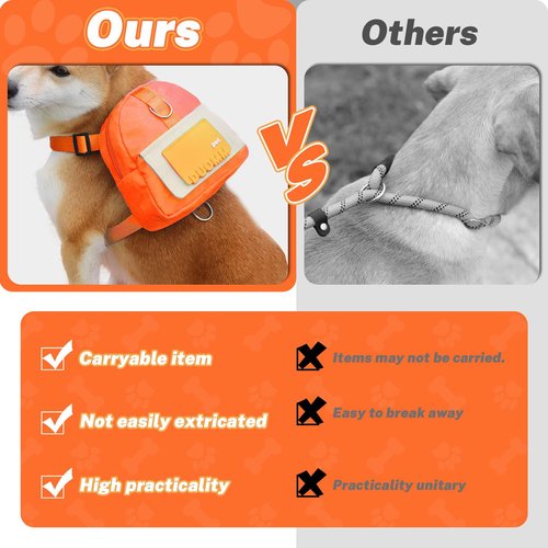 Bagentry Orange Dog Harness Backpack with Leash & Poop Bag Dispenser, Modern Style, Medium Dog, 17-33 Lb, 5.9" x 5.9" x 2.3"
