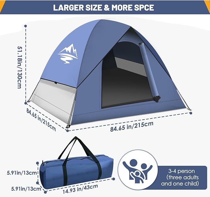 Tents for Camping,3-4 Person Camping Tent,Waterproof and Windproof Tent, Easy to Set up Outdoor Dome Tent for Outdoor Activities, Adventure, Festivals, Backyard,Hiking.